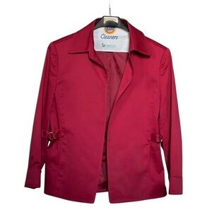 Anne KLEIN Red Jacket w/ Gold Ring Belt Accent.